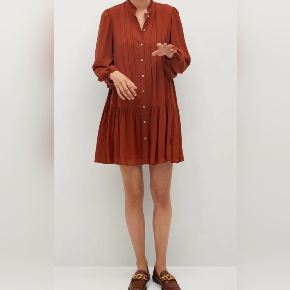 MANGO Burnt Orange Mini Flare Shirt Dress Size Medium